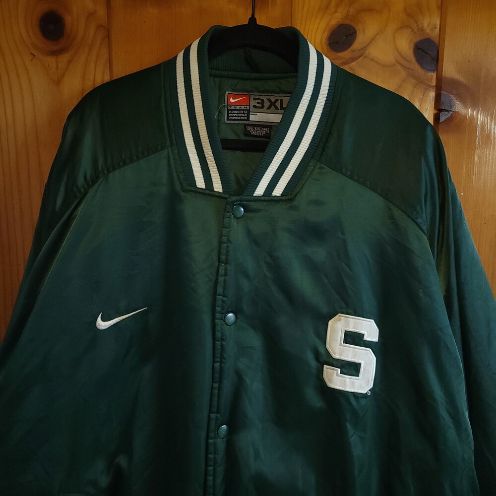 Vintage y2k Nike michigan state 3XL Green Varsity satin snaps Jacket Appliquee